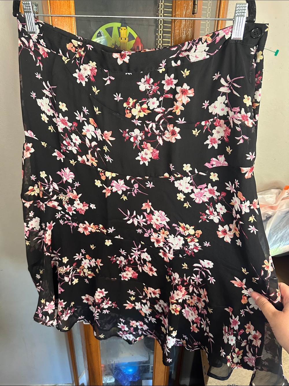Christopher & Banks Black Floral Skater Skirt